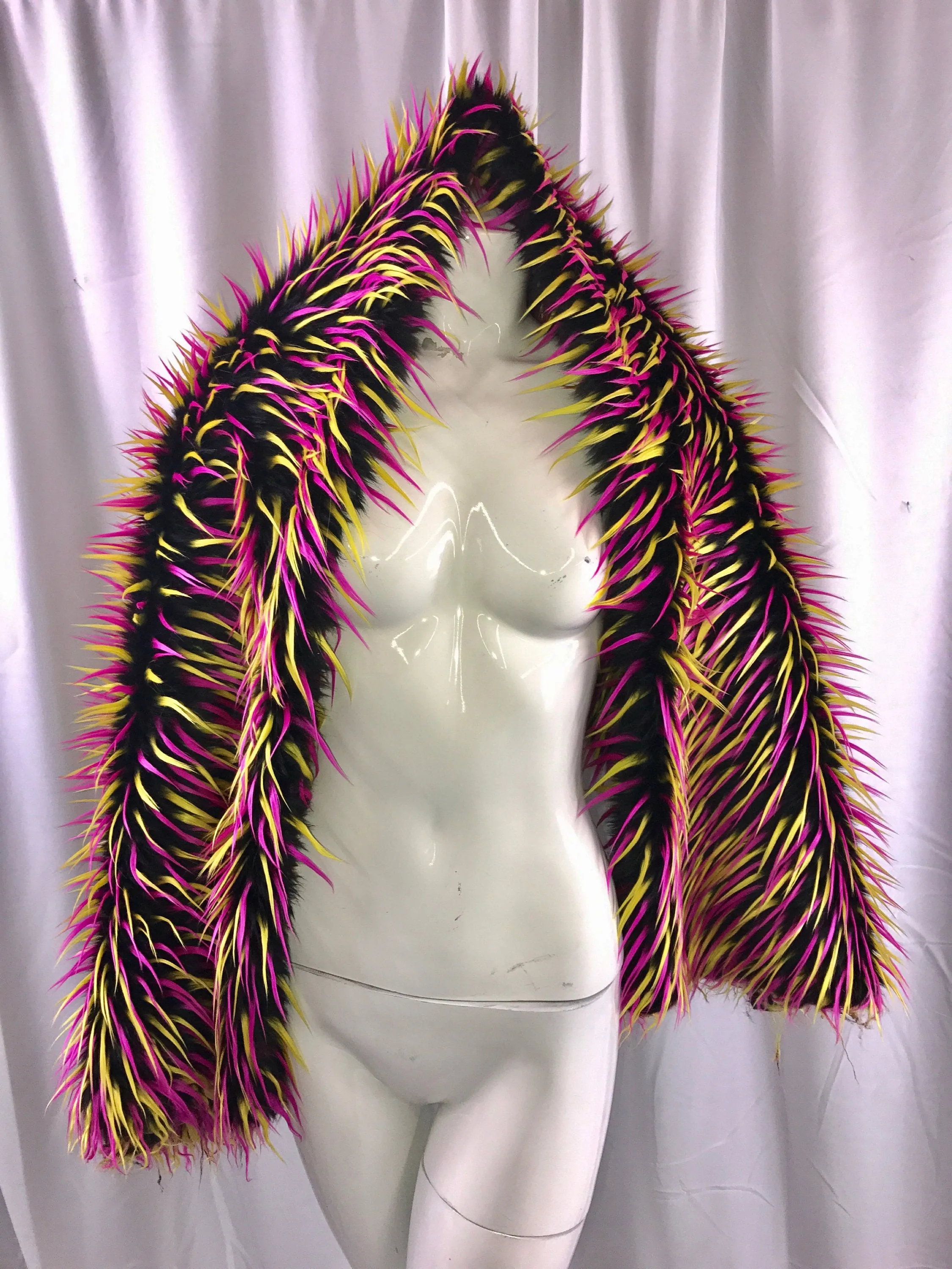 3 tone spikes faux fur- neon yellow/fuchsia/black-Shaggy faux fur-fashion-decorations-apparel-throw blankets-sold by the yard.