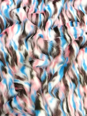 30 Yard Roll of Brown, Turquoise, Pink Sunset Multi-Color Faux Fur Fabric