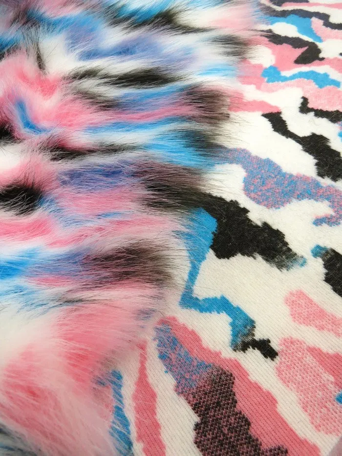 30 Yard Roll of Brown, Turquoise, Pink Sunset Multi-Color Faux Fur Fabric