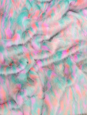 30 Yard Roll of Mint, Gray, Lavender, Coral Sunset Multi-Color Faux Fur Fabric