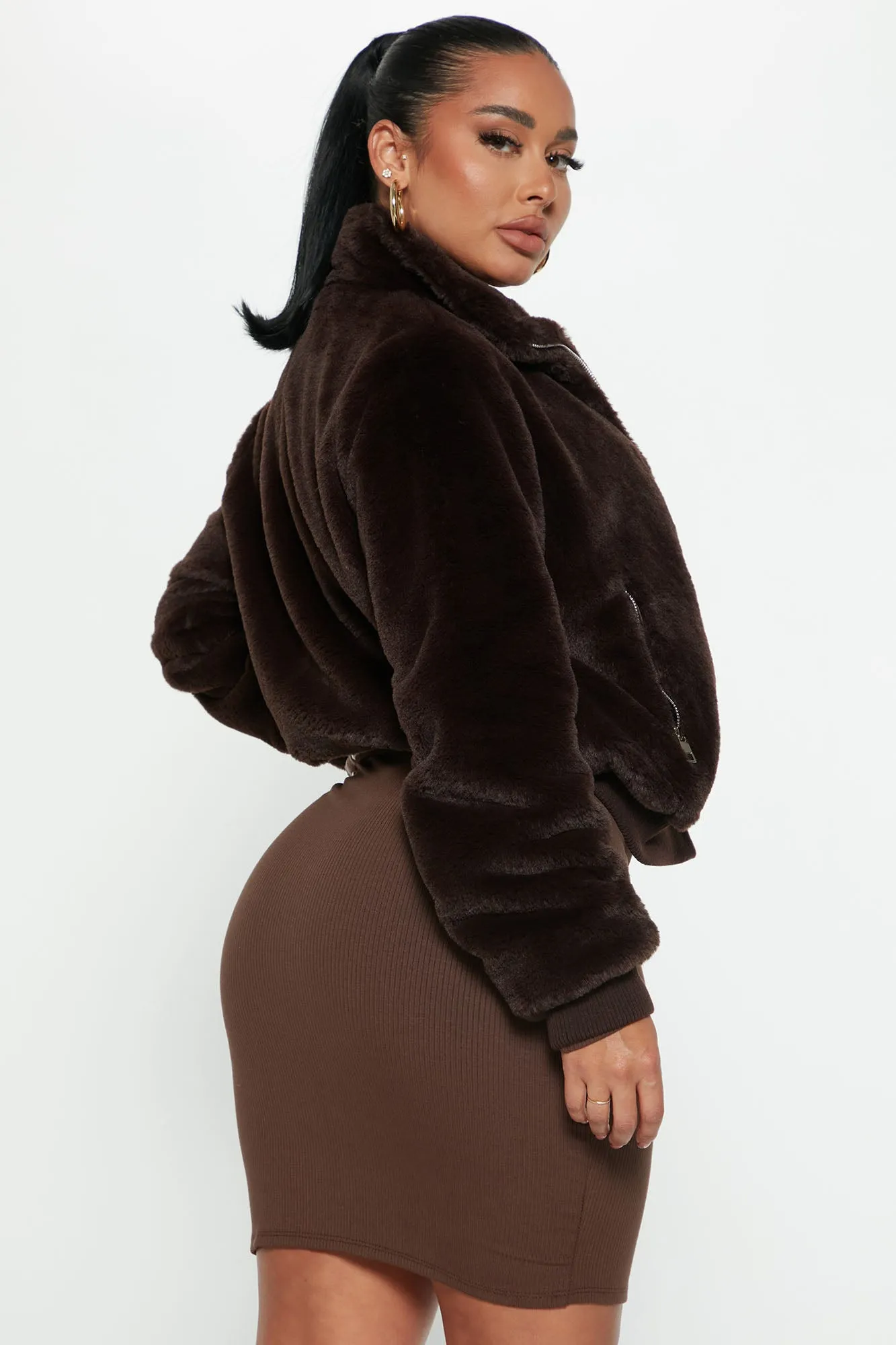 Andi Faux Fur Bomber Jacket - Chocolate