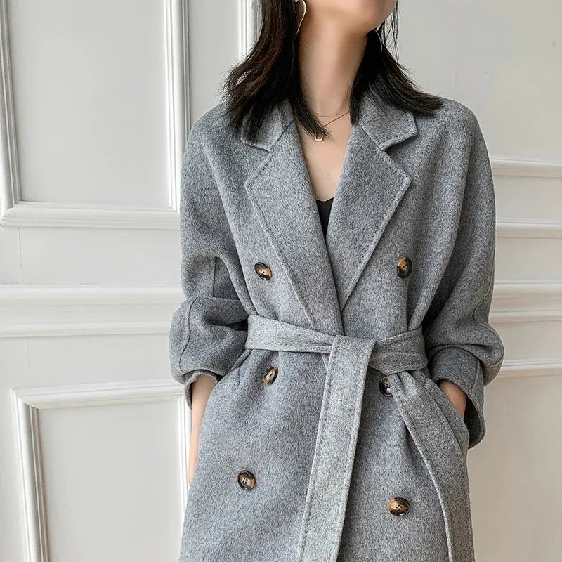 Ashore Shop Autumn and Winter New Cashmere Coat Women's Classic Double-breasted Women's Thickened Double-sided Wool Long Coat  MM