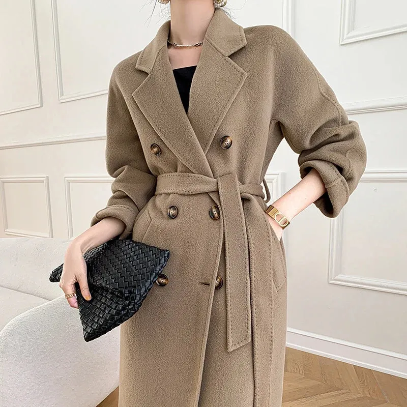 Ashore Shop Autumn and Winter New Cashmere Coat Women's Classic Double-breasted Women's Thickened Double-sided Wool Long Coat  MM