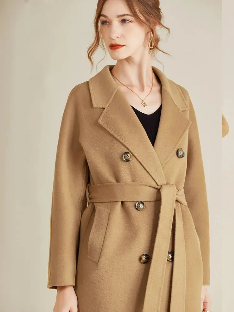 Ashore Shop Autumn and Winter New Cashmere Coat Women's Classic Double-breasted Women's Thickened Double-sided Wool Long Coat  MM