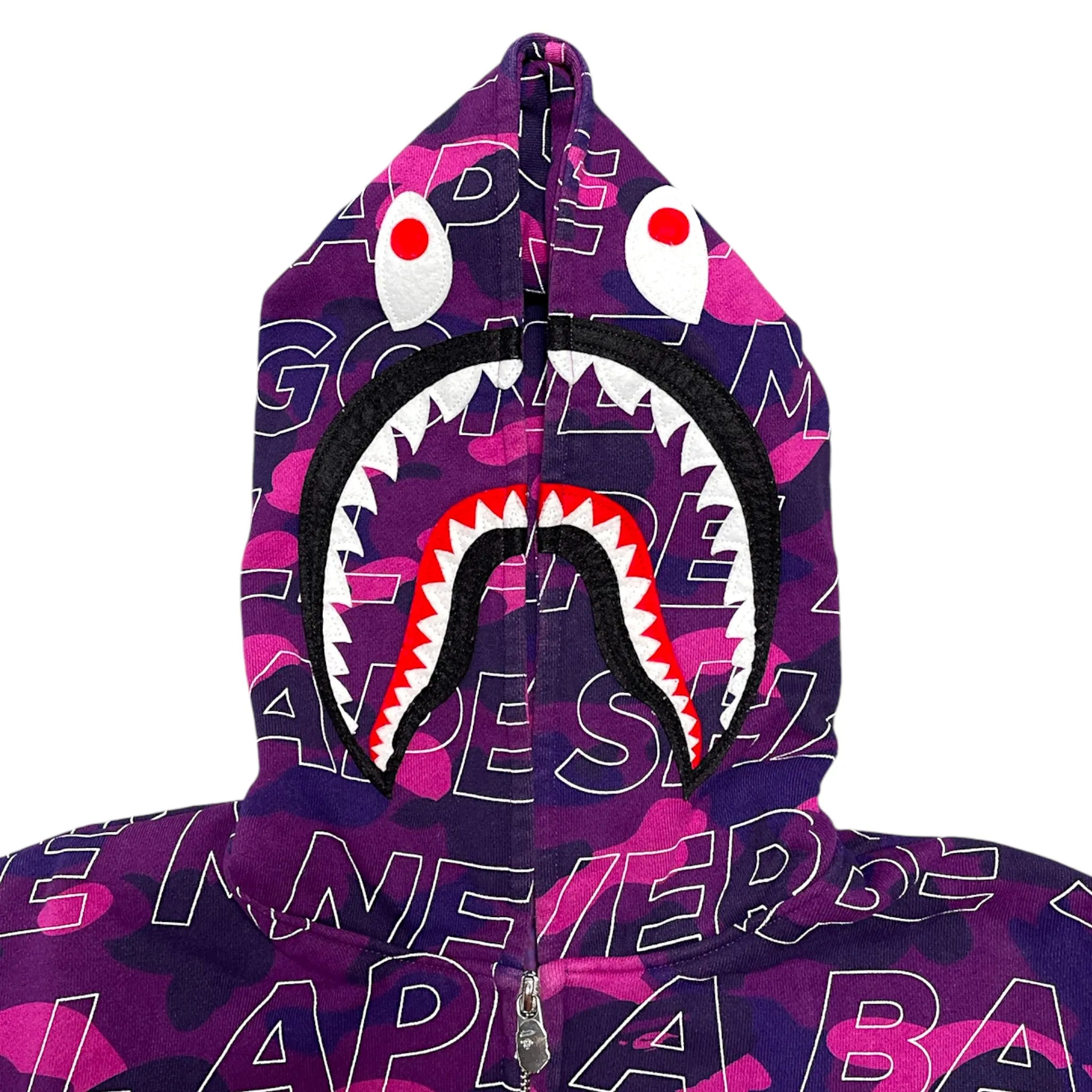 BAPE WGM Zip Up Shark Hooded Varsity Jacket Camo Purple Pre-Owned