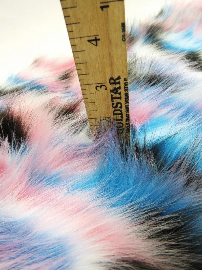 Brown, Turquoise, Pink Sunset Multi-Color Faux Fur Fabric / EcoShag&reg; /  Sold by the Yard