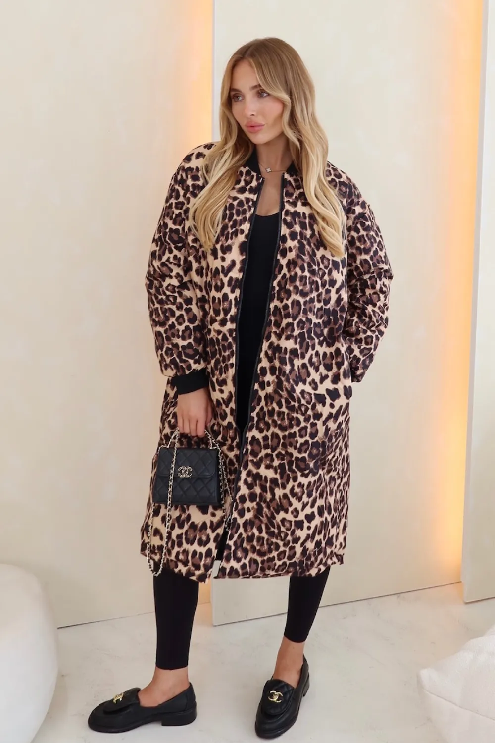 Cady black and leopard reversible parka coat