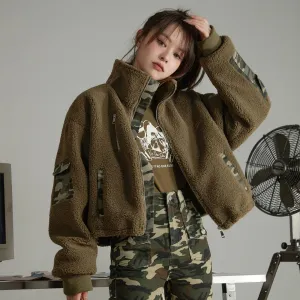 Camouflage Color Block Fleece Jacket