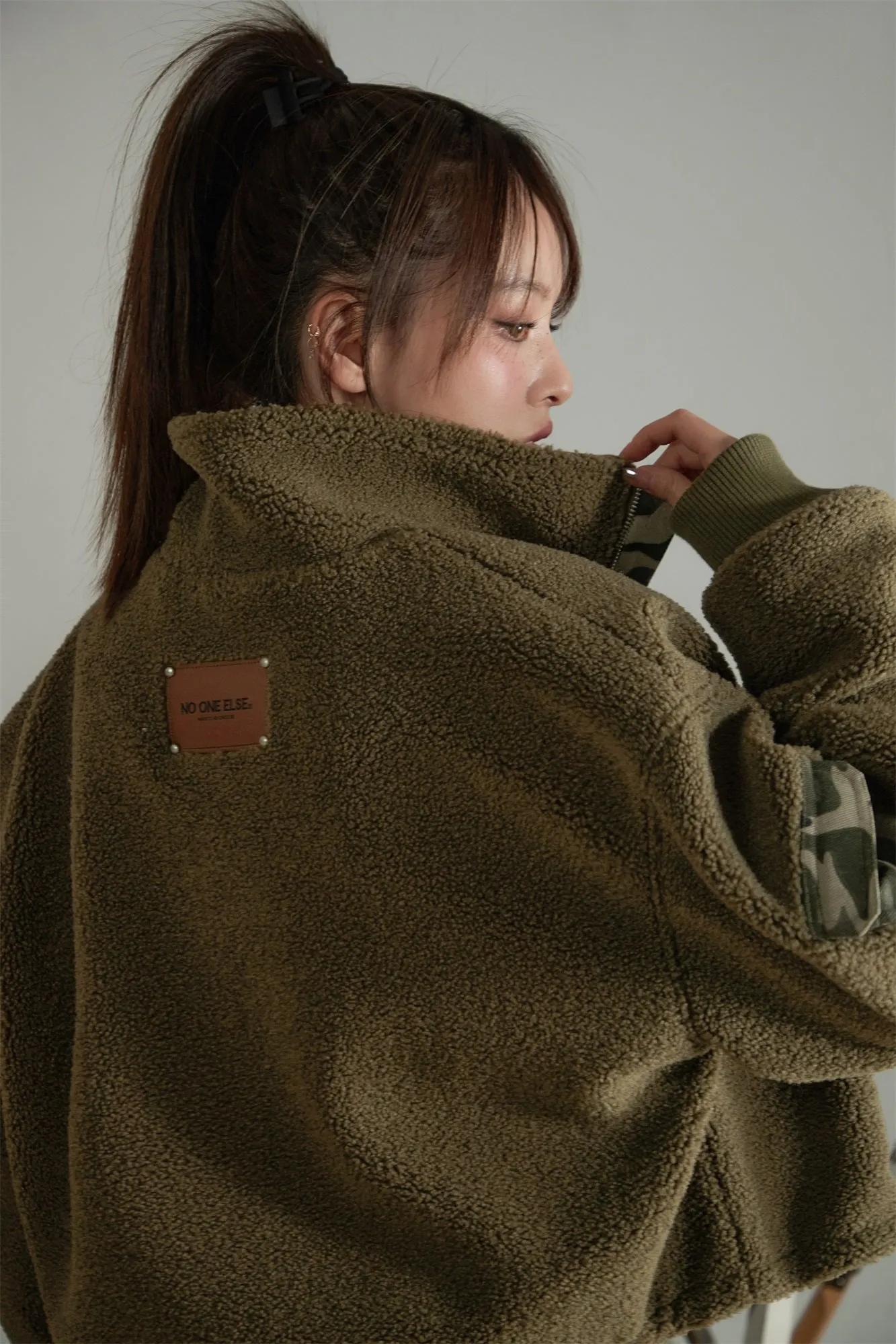 Camouflage Color Block Fleece Jacket