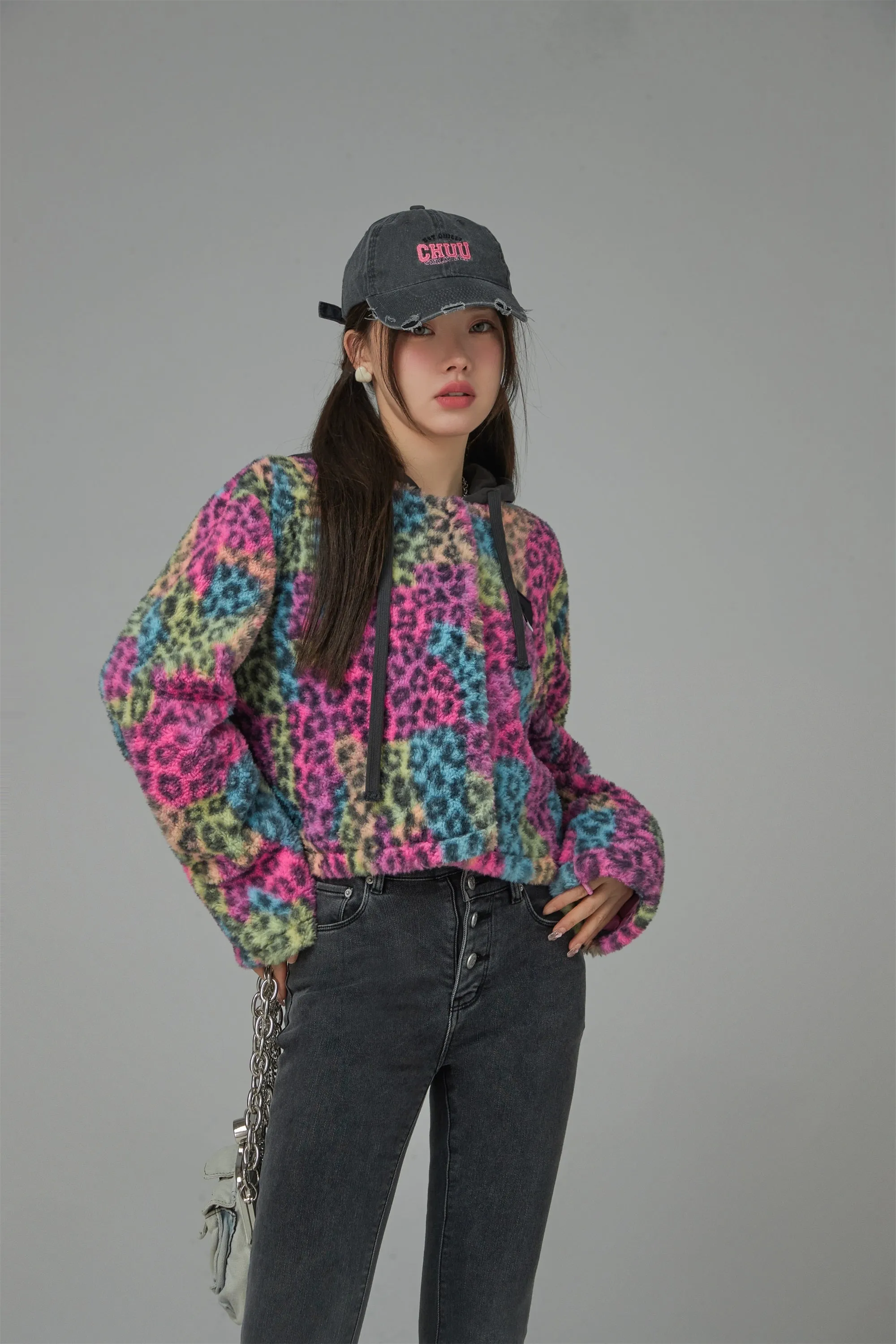 Colorful Leopard Print Fleece Jacket