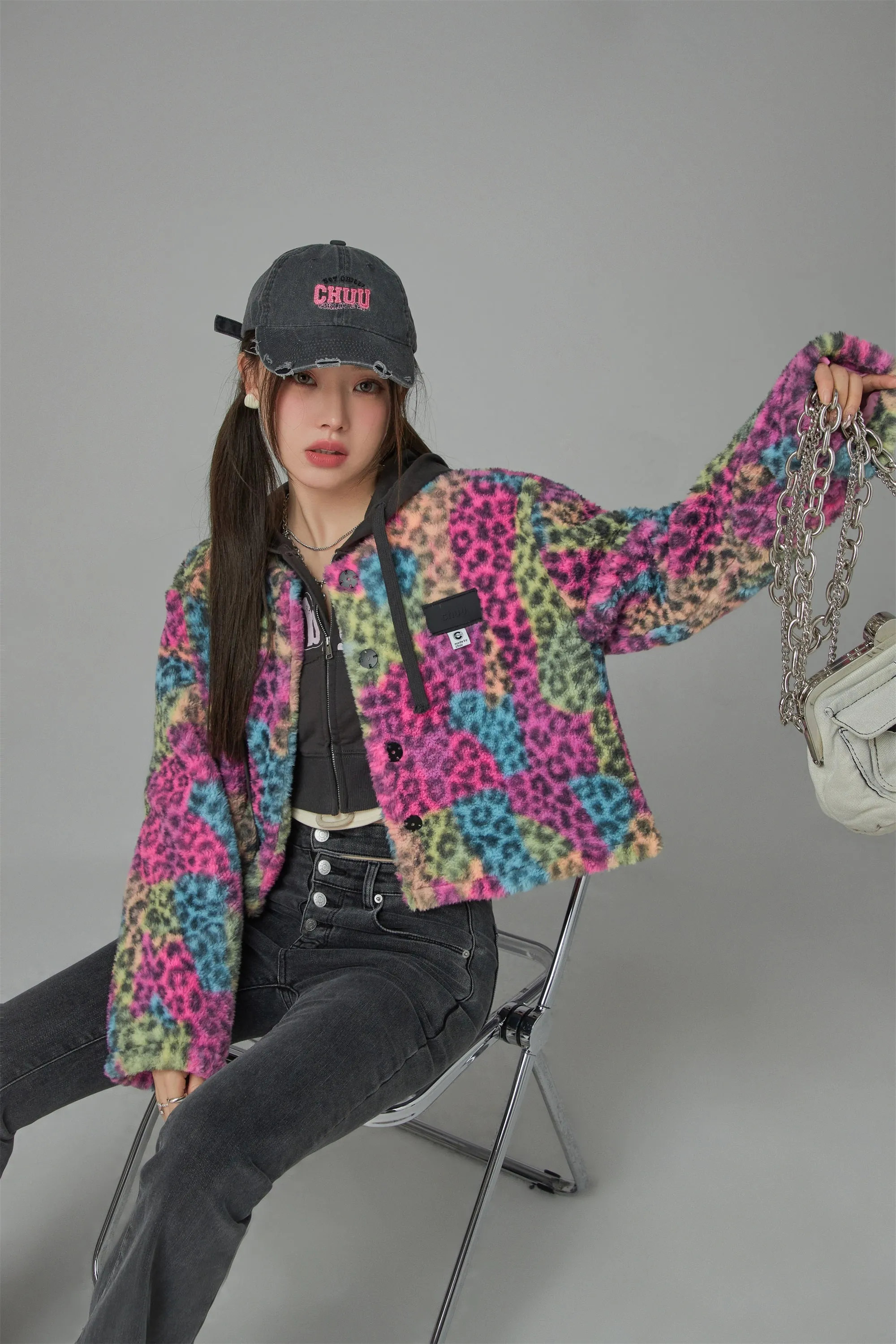 Colorful Leopard Print Fleece Jacket