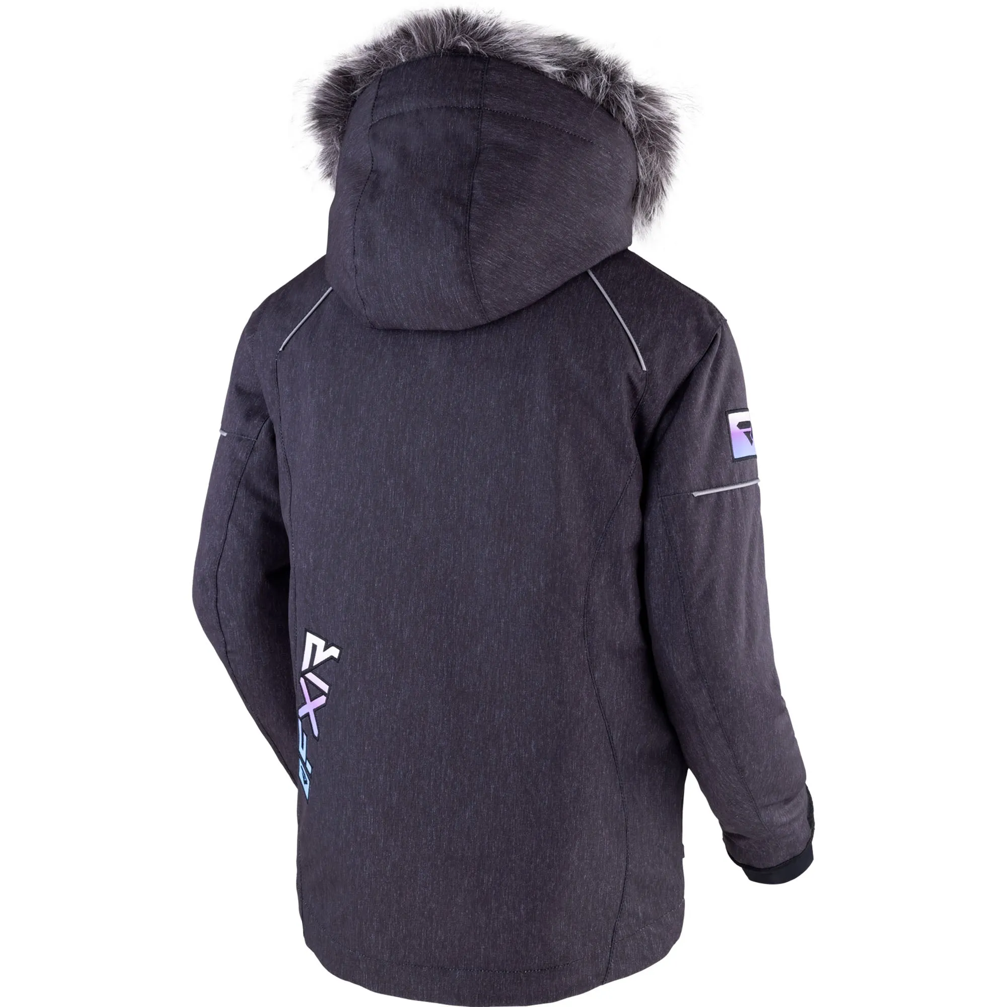 FXR Child Fresh Snowmobile Jacket Black Heather/Sky Lilac Fade Grey