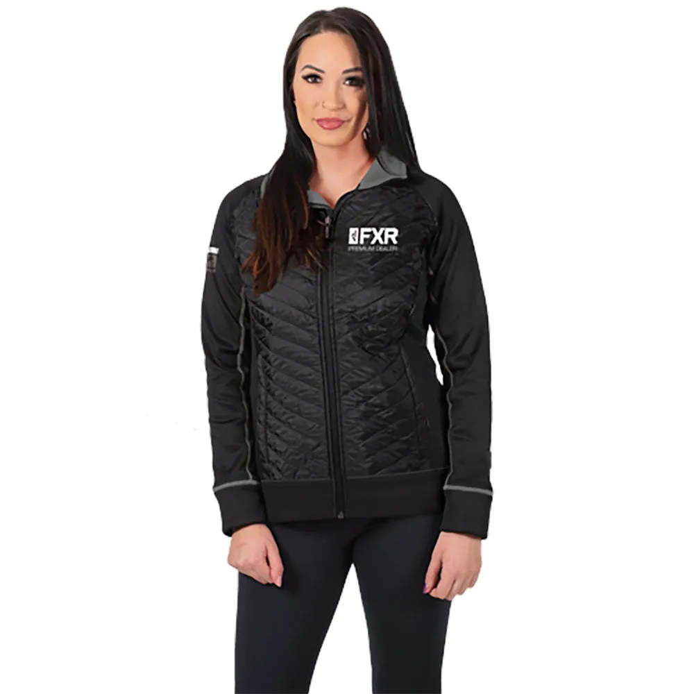 FXR  Womens Elevation Hybrid Tech Fleece 20 Quilt Removable Hood Corporate Black