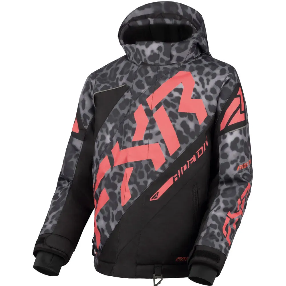 FXR Youth CX Snowmobile Jacket Black Cheetah/Melon Pink