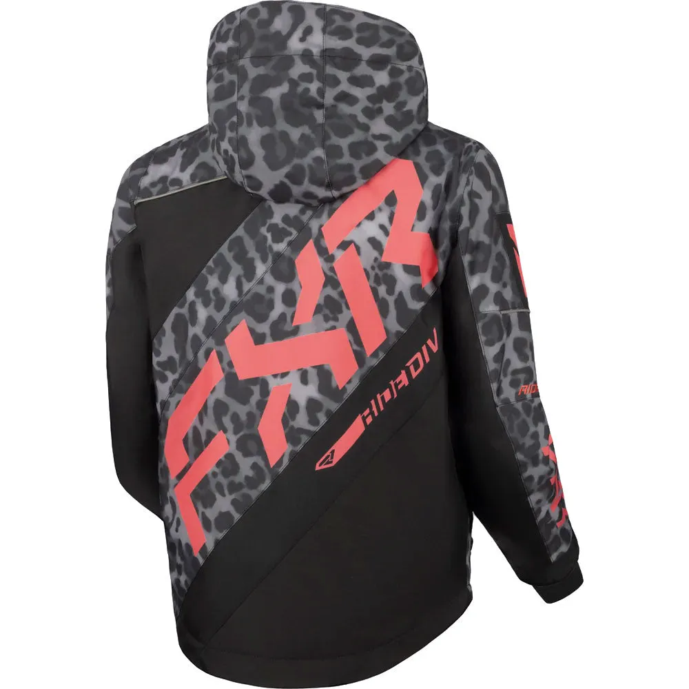 FXR Youth CX Snowmobile Jacket Black Cheetah/Melon Pink