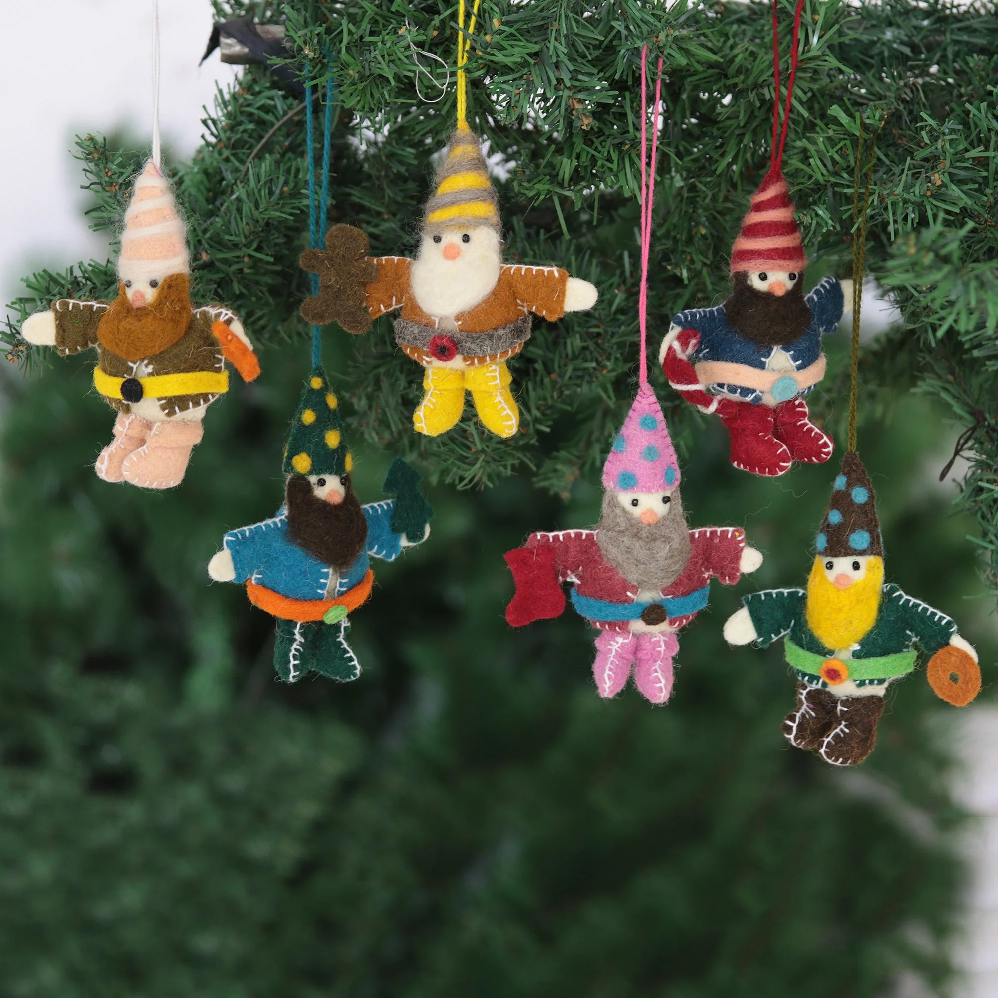 Handcrafted Wool Felt Christmas Ornaments (Set of 6) - Glad Tiding Gnomes | NOVICA