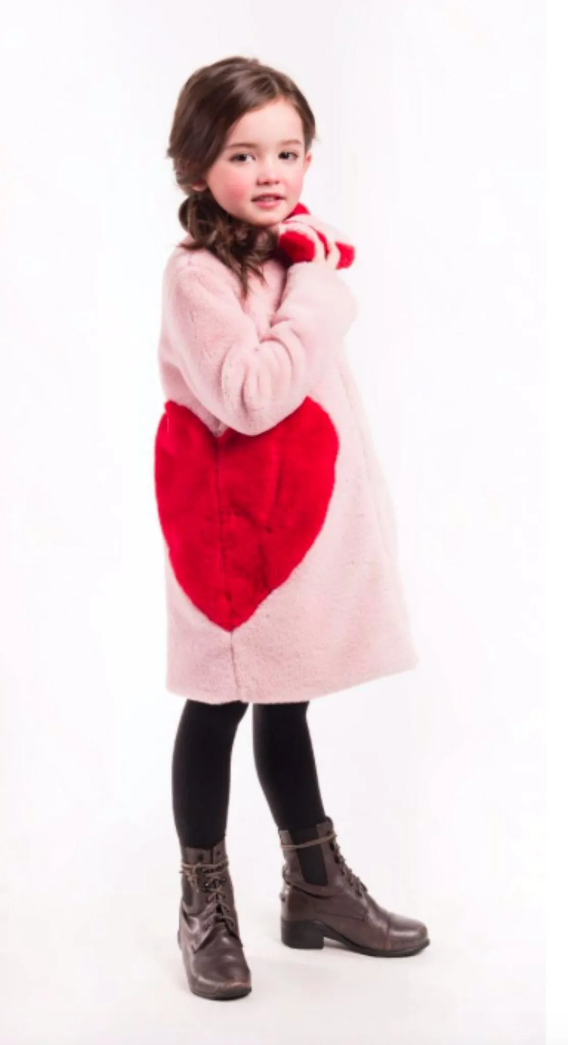 Imoga Collection Frida Red Heart Faux Fur Coat in Powder Pink