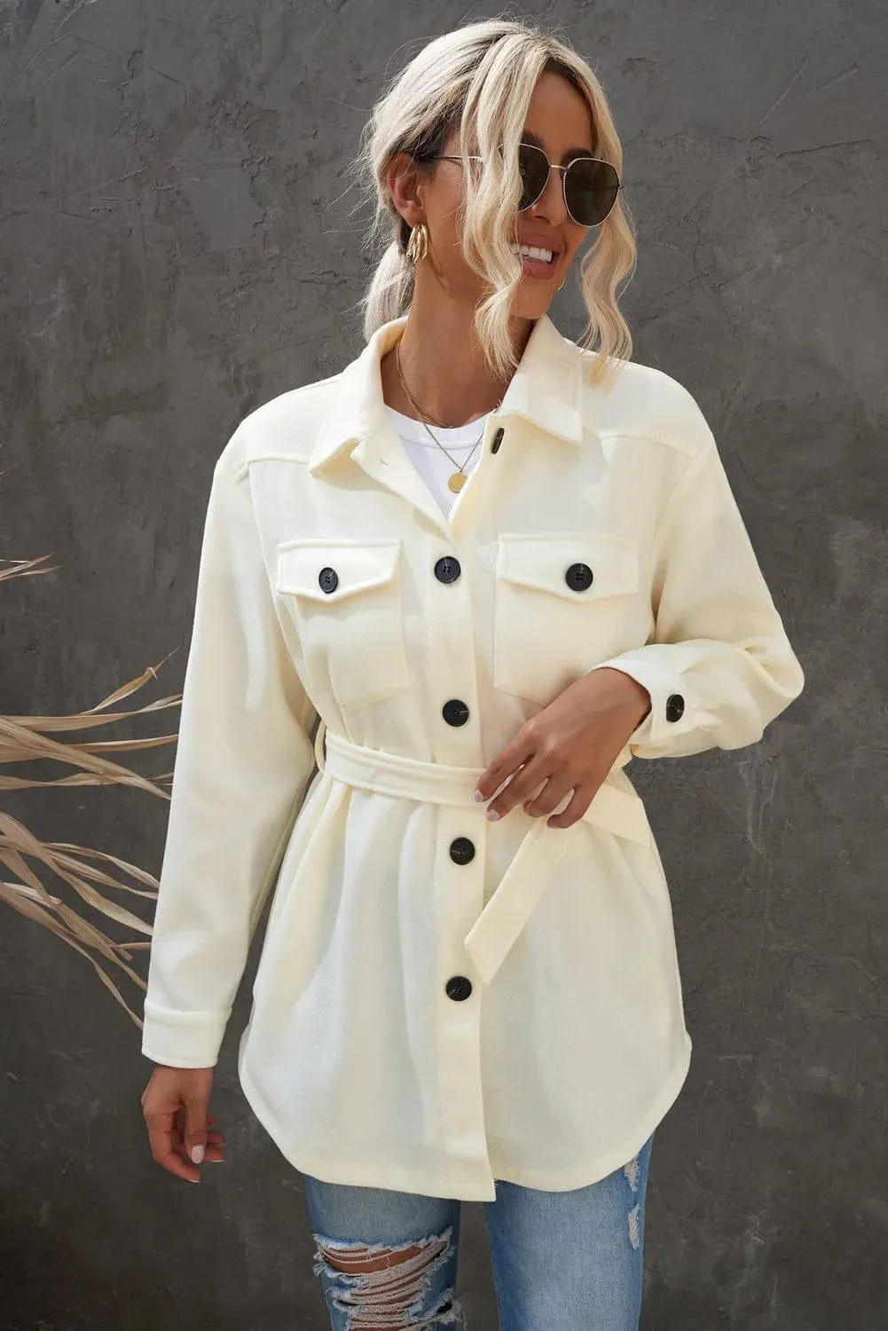 Lapel Button-Down Coat With Chest Pockets