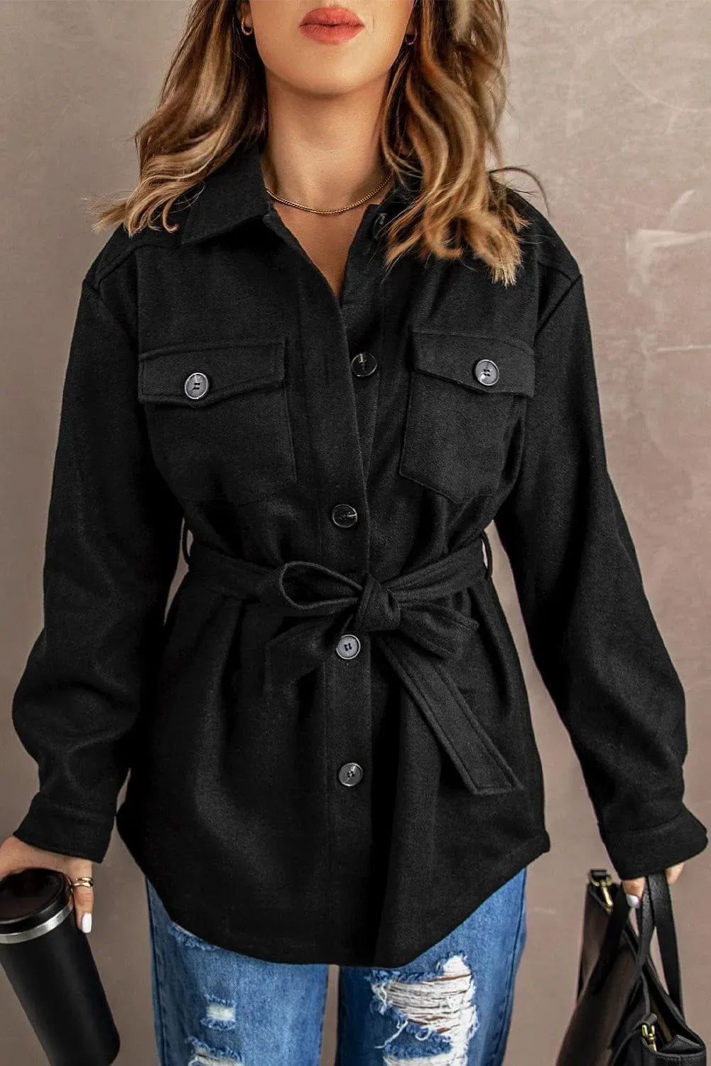 Lapel Button-Down Coat With Chest Pockets