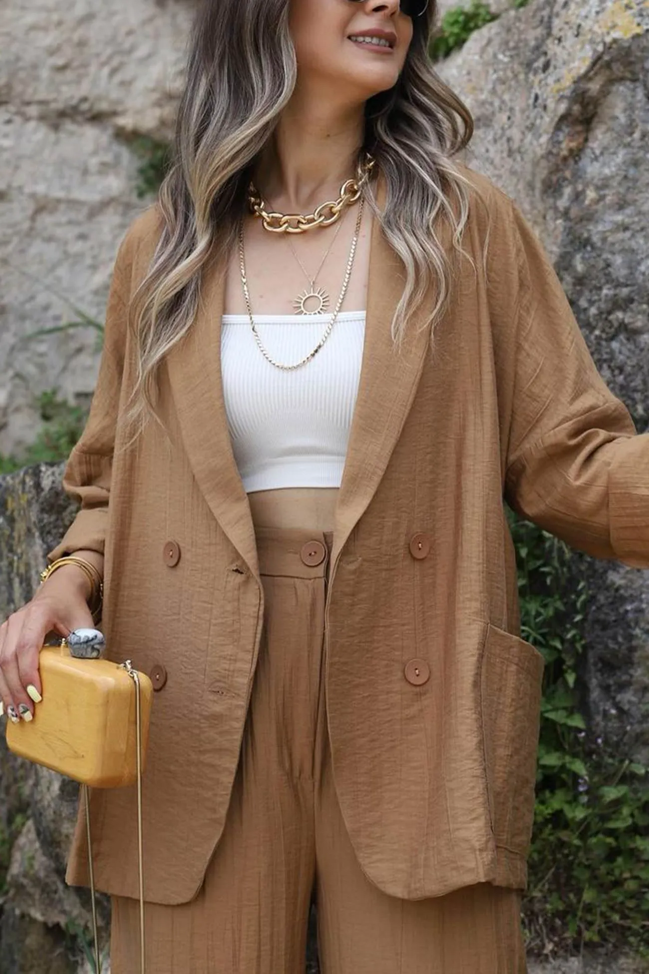 Lapel Double-breasted Blazer Long Pants Suits