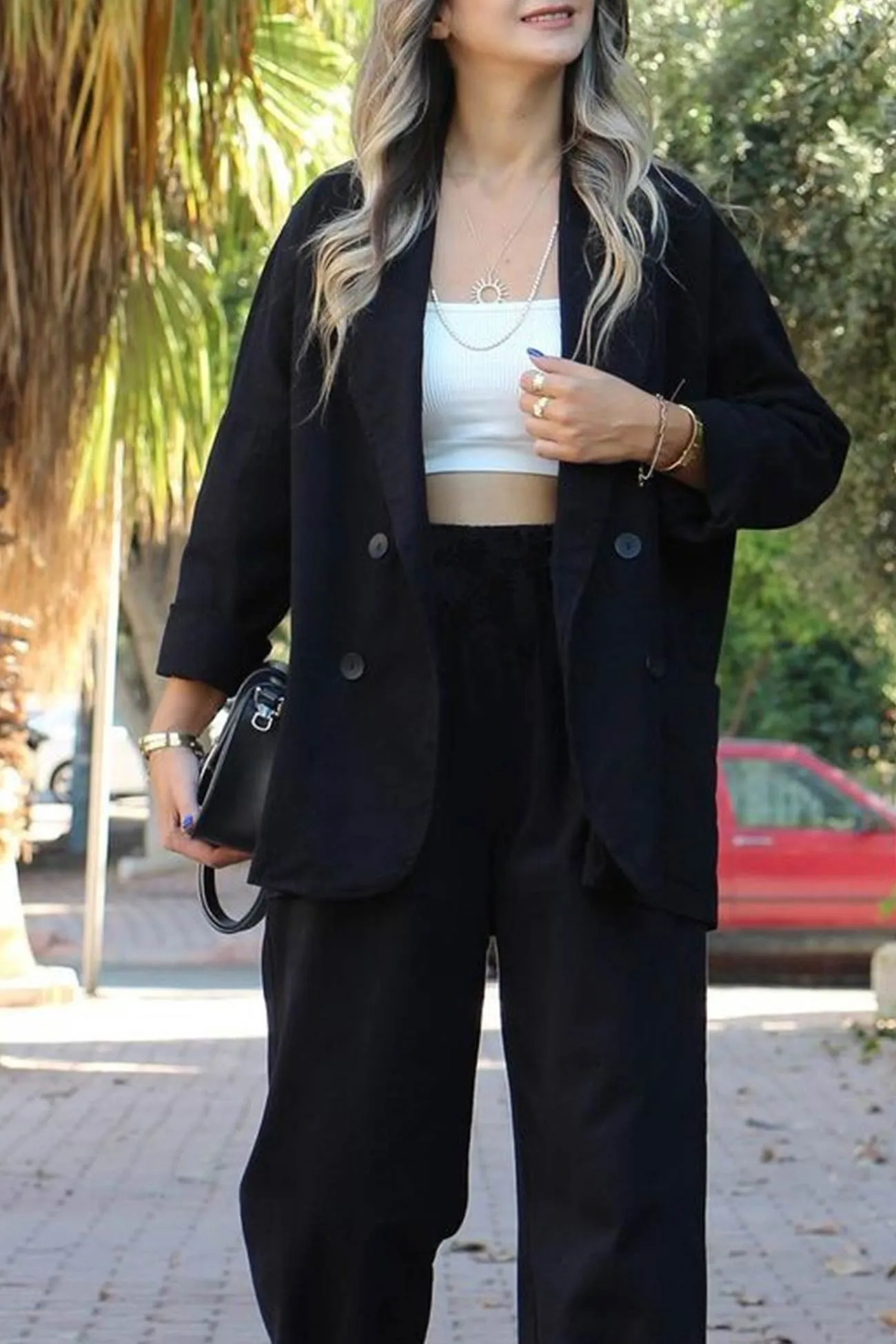 Lapel Double-breasted Blazer Long Pants Suits