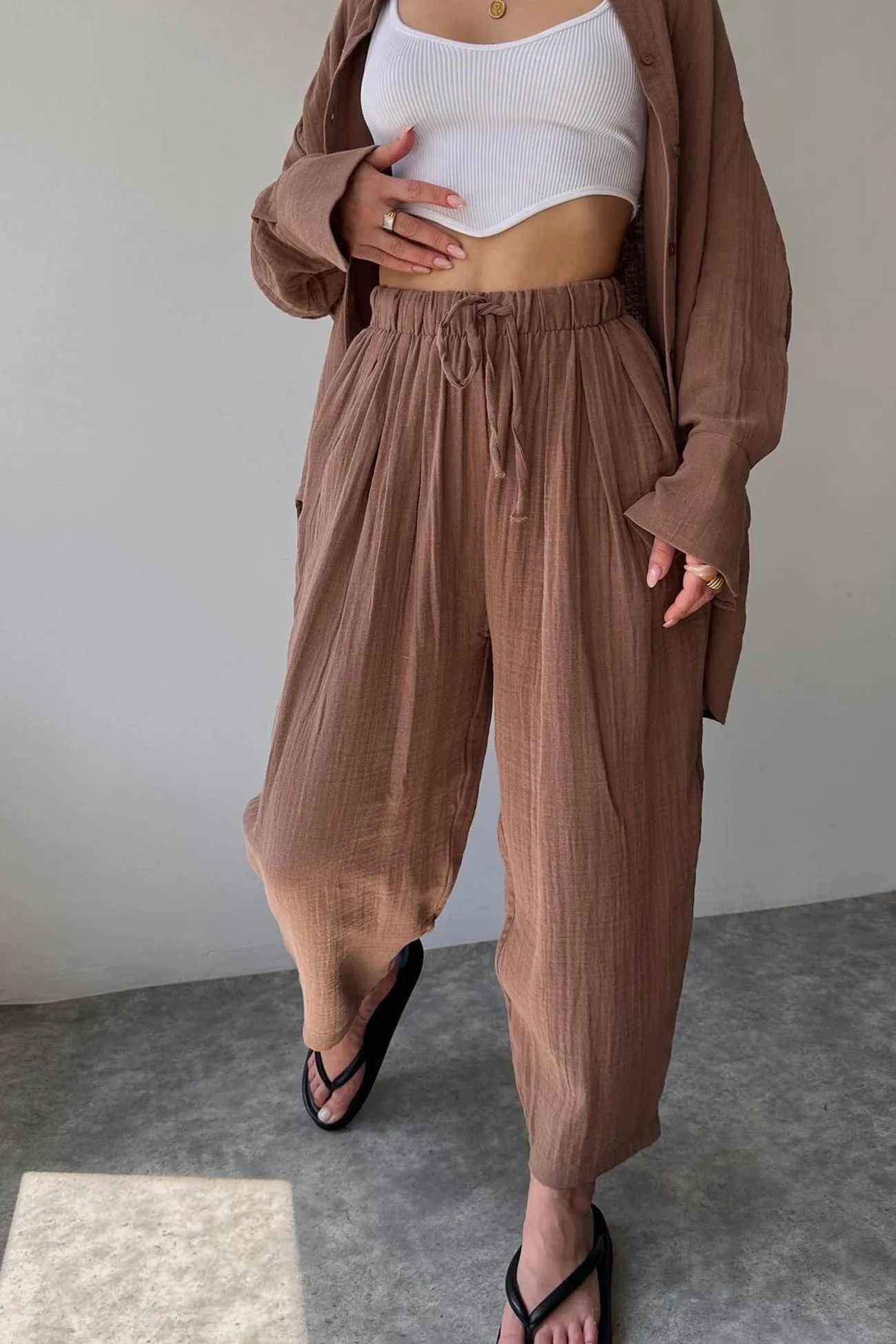 Lapel Long Sleeve Shirt Strappy Long Pants Suits