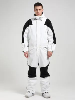 Men's White Ski Suitsuit One-Piece Snow Suit