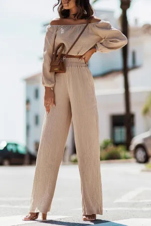 Off-shoulder Crop Top Wide Leg Long Pants Suits