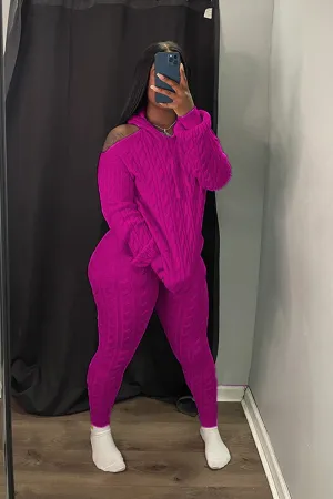 Off Shoulder Knitted Hoodie Suits