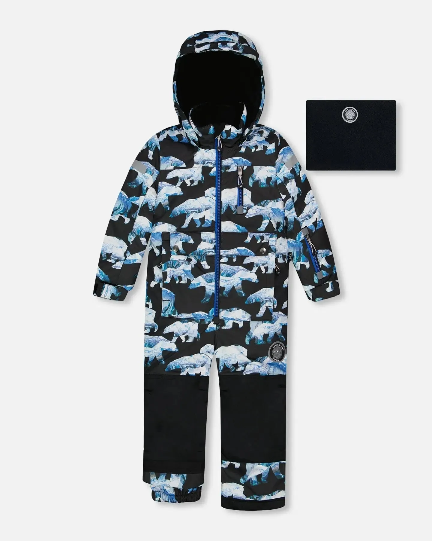 One Piece Snowsuit Black Printed Polar Bears