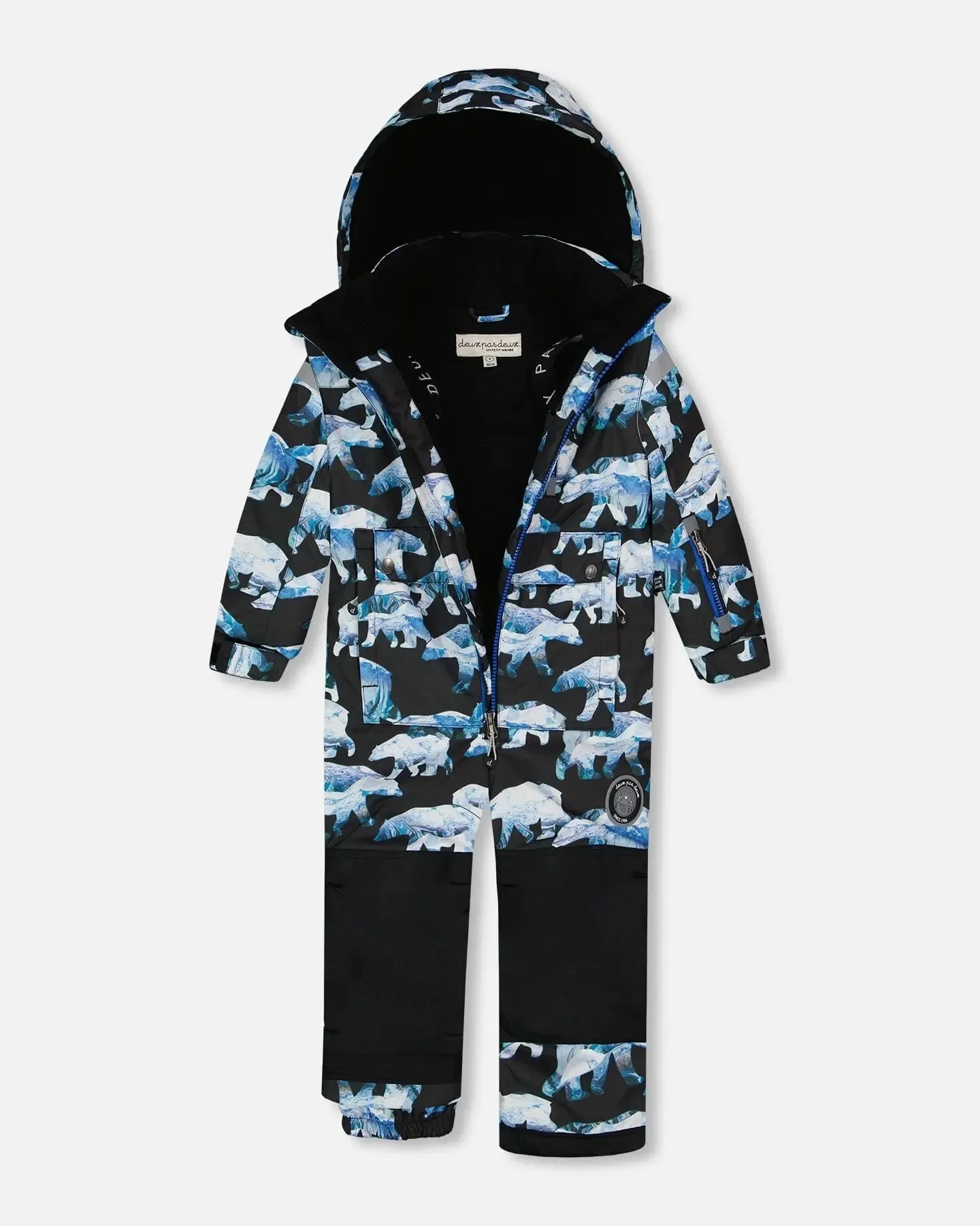 One Piece Snowsuit Black Printed Polar Bears