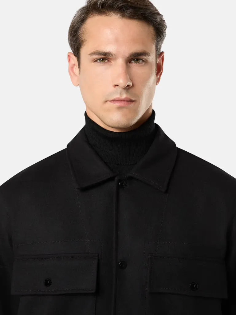 Padded wool Overshirt with Anti-Drop GHOST - Black