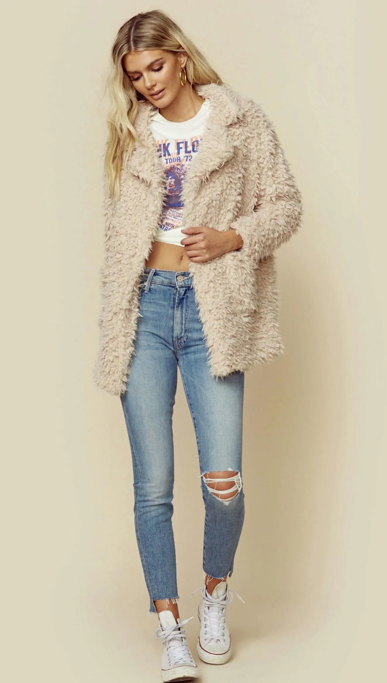 Penny Lane Shaggy Fur Jacket Taupe