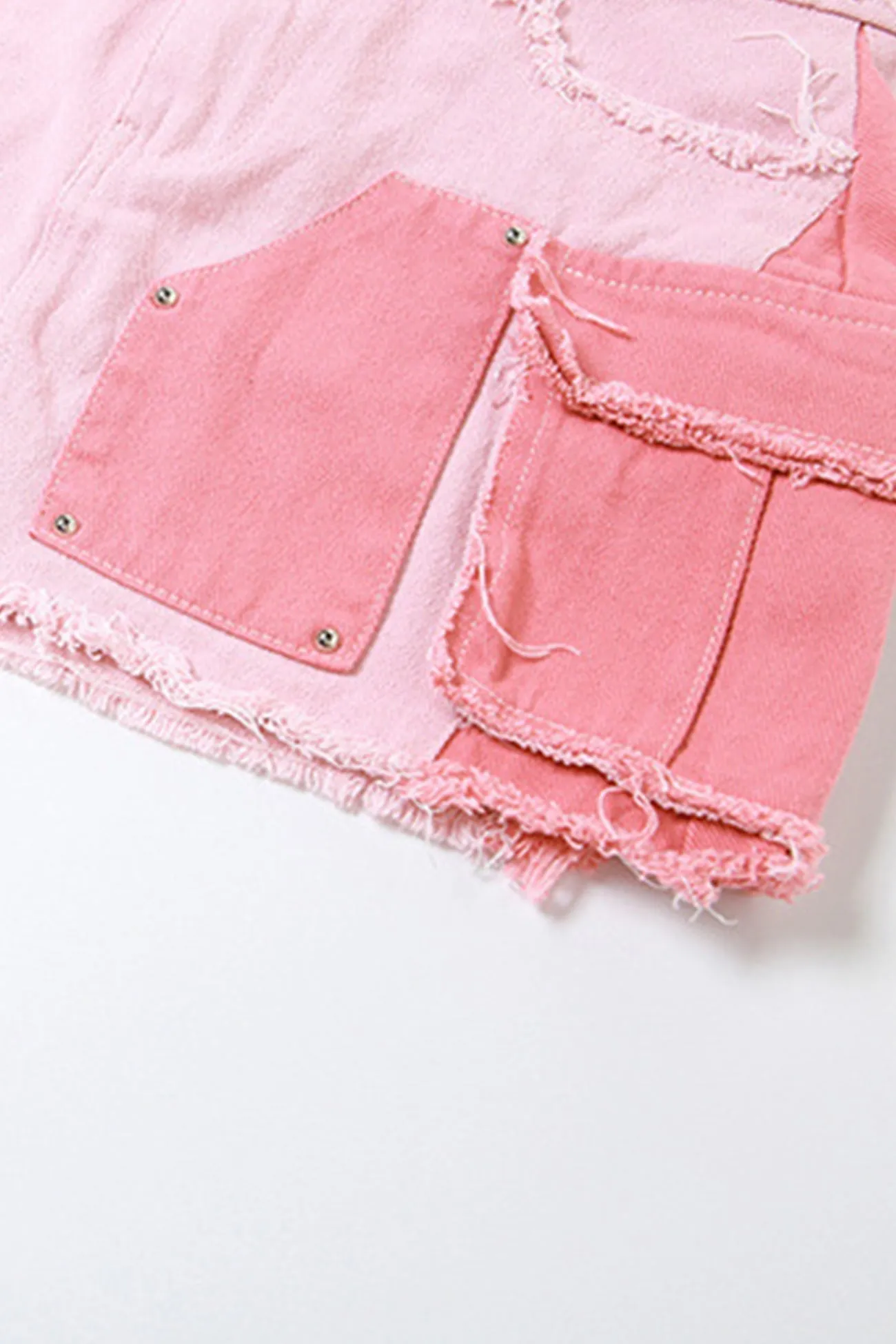 Pink Contrast Distressed Denim Crop Top Skirt Suits