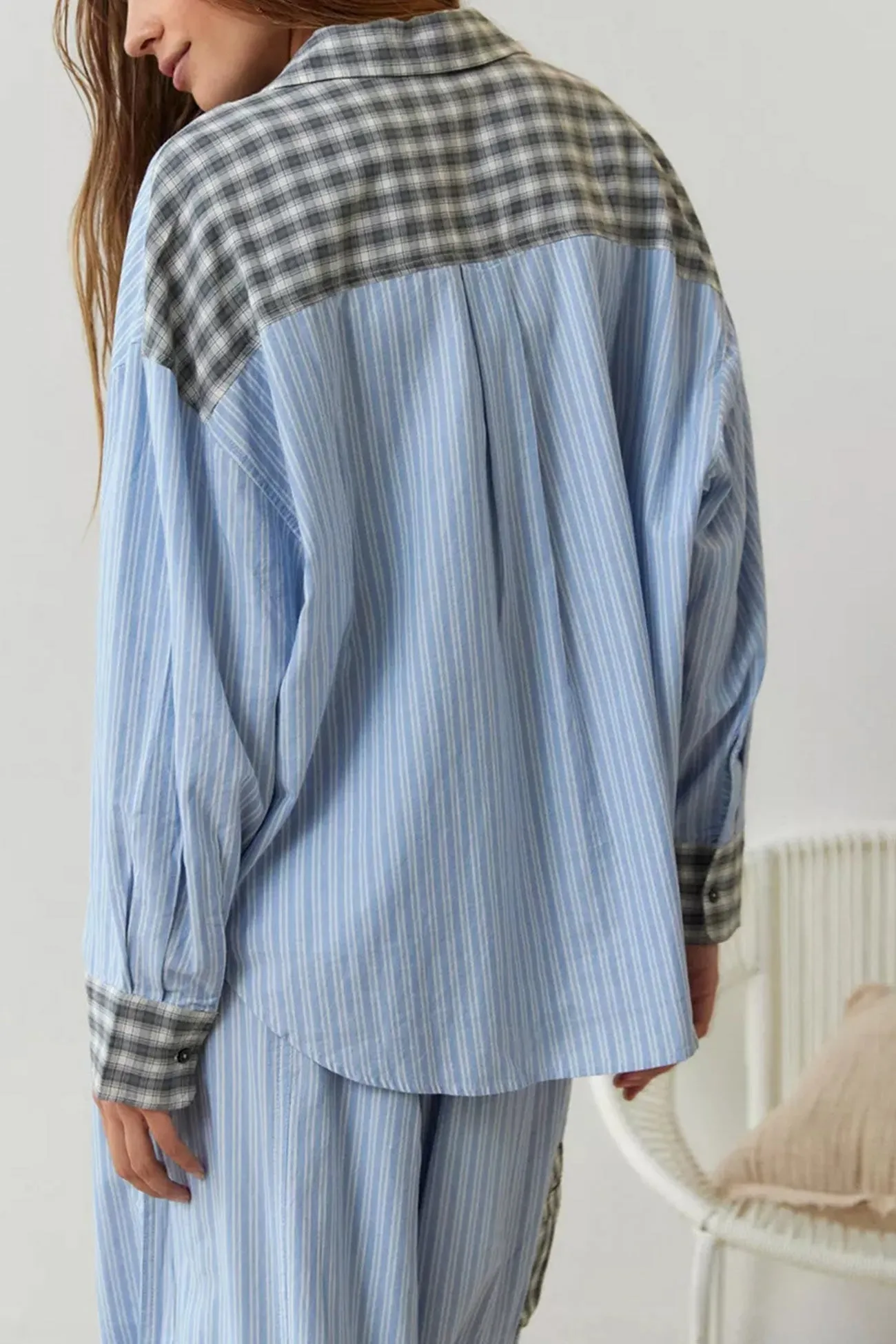 Plaid Striped Patchwork Shirt Suits