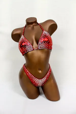 Red Metallic Spandex Two-Piece Figure Competition Suit