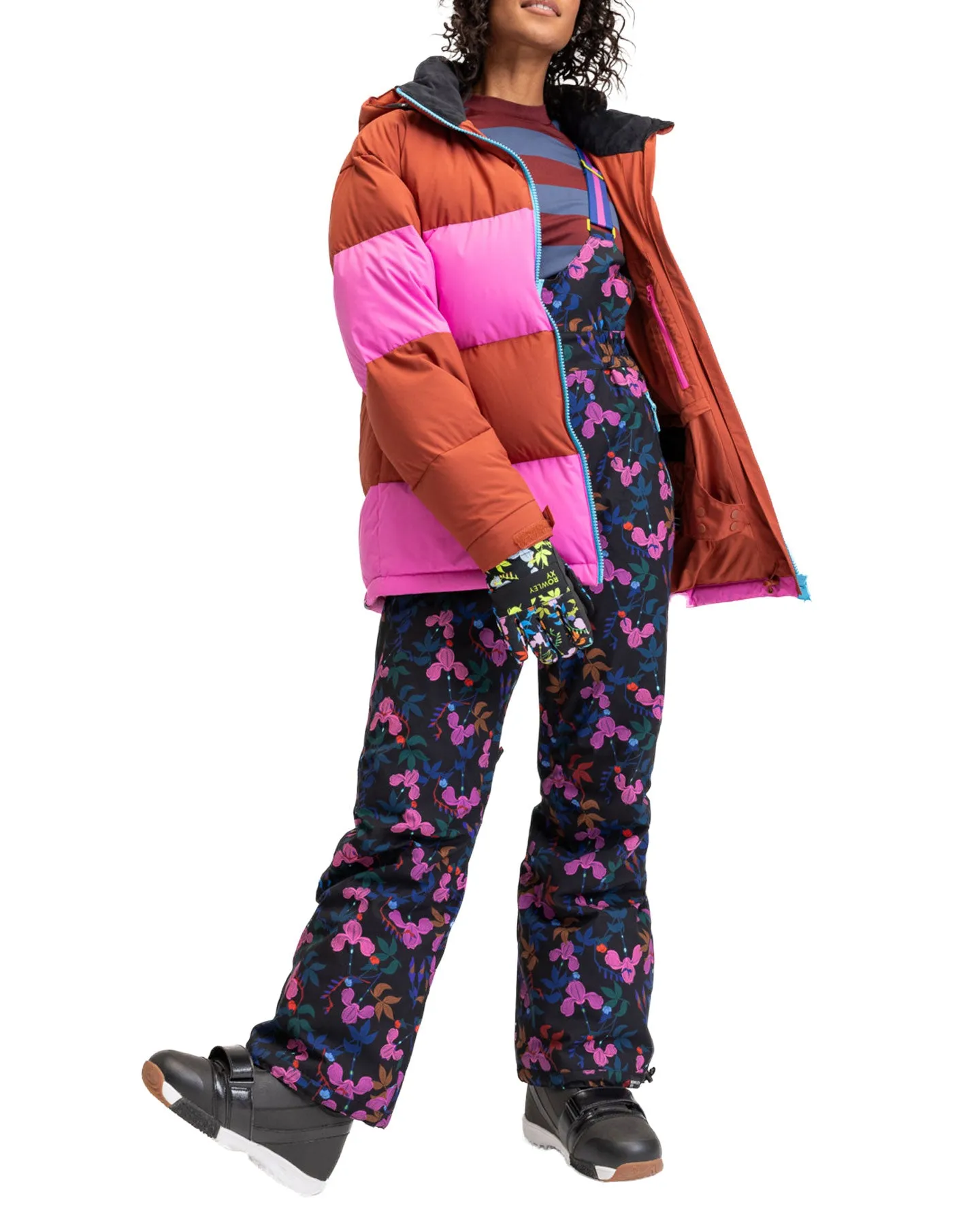 Roxy X Rowley Women's Insulated Technical Snow Bib Pants - True Black / Darkreds Floral