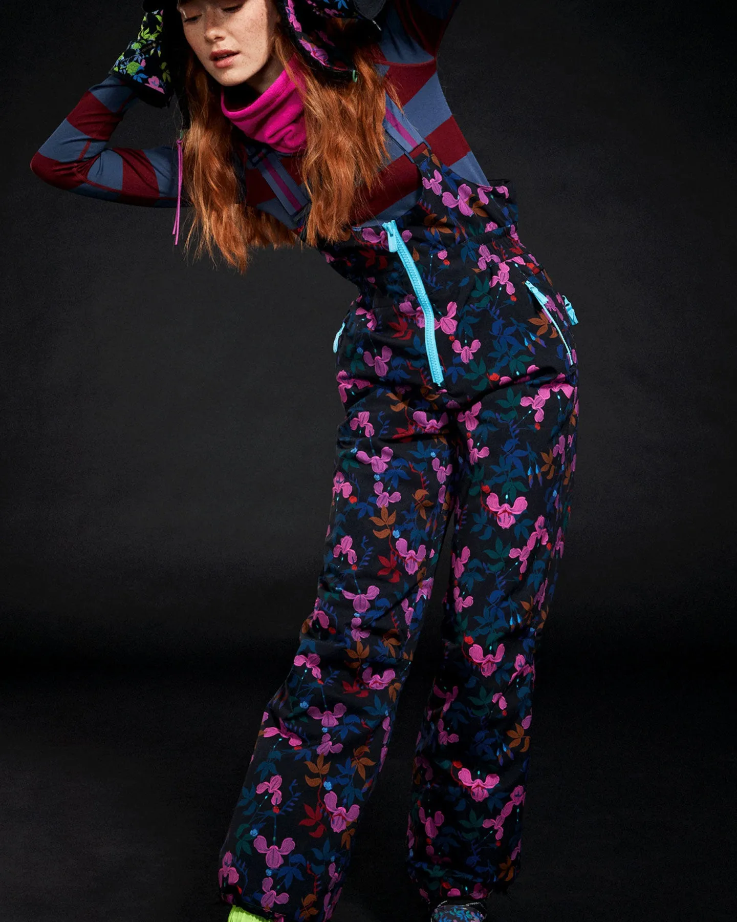 Roxy X Rowley Women's Insulated Technical Snow Bib Pants - True Black / Darkreds Floral