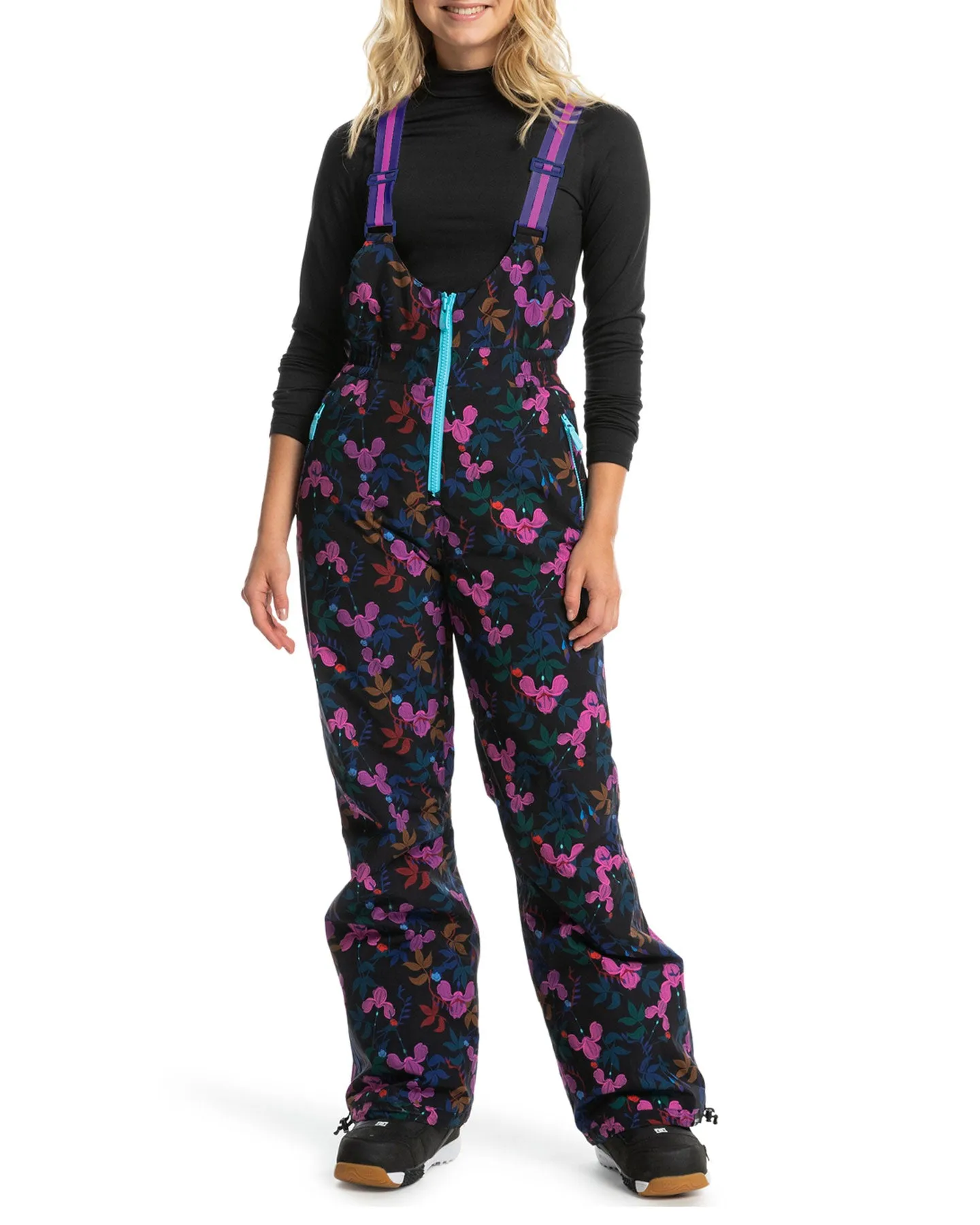 Roxy X Rowley Women's Insulated Technical Snow Bib Pants - True Black / Darkreds Floral