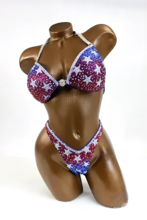 Shimmmering USA Flag Figure Competition Suit