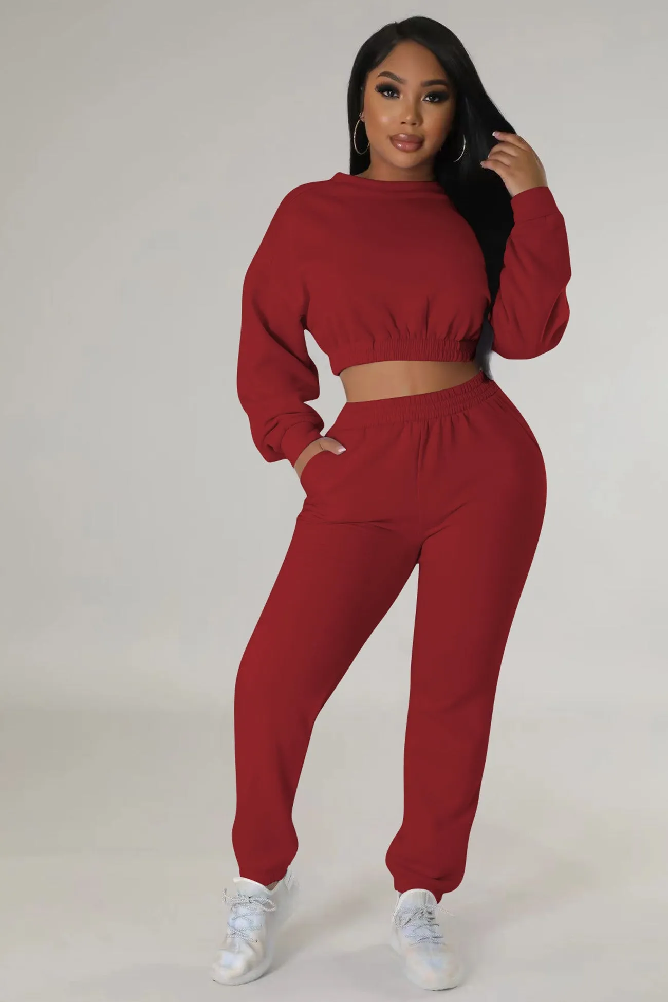 Solid Sweatshirt Long Pants Suits