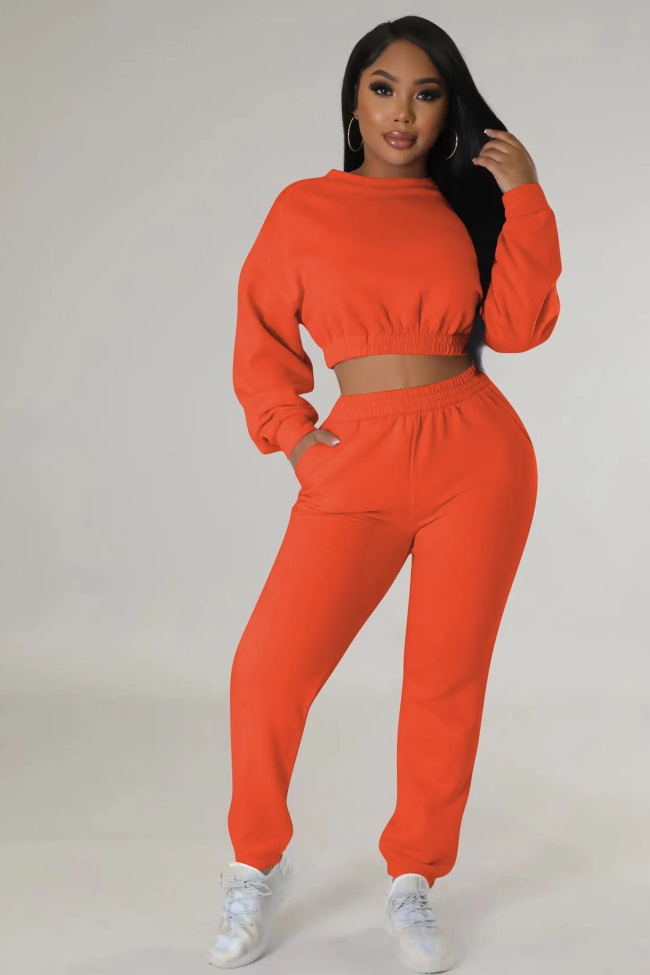 Solid Sweatshirt Long Pants Suits