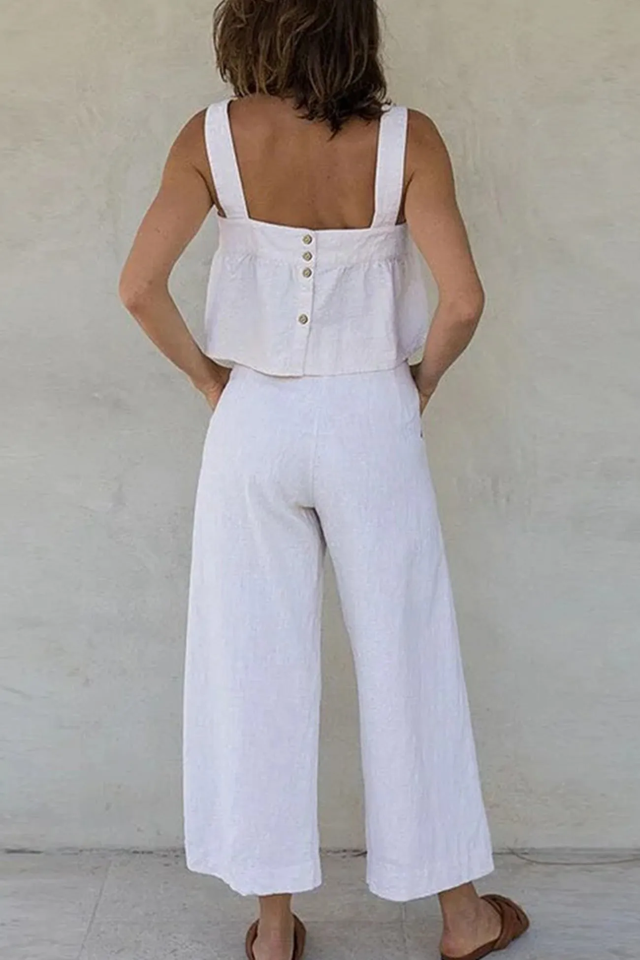 Square Neck Button-back Vest Long Pant Suits