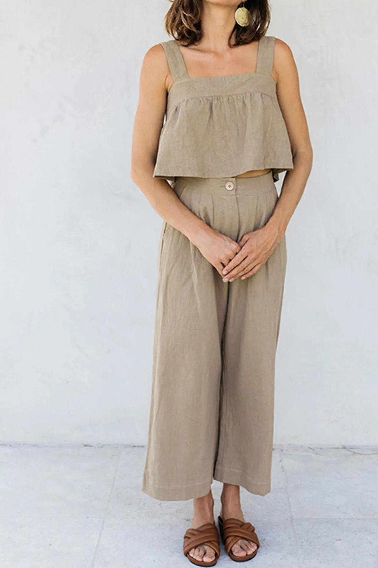 Square Neck Button-back Vest Long Pant Suits