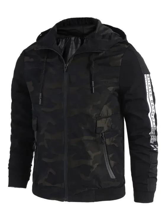 Trendy Camo Side Letter Hooded Jacket