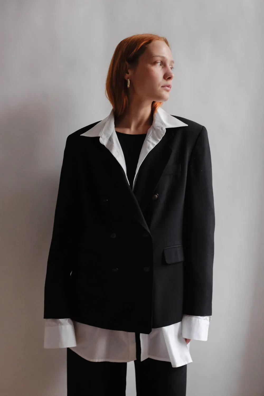 WOOL DOUBLE BREASTED BLACK BLAZER