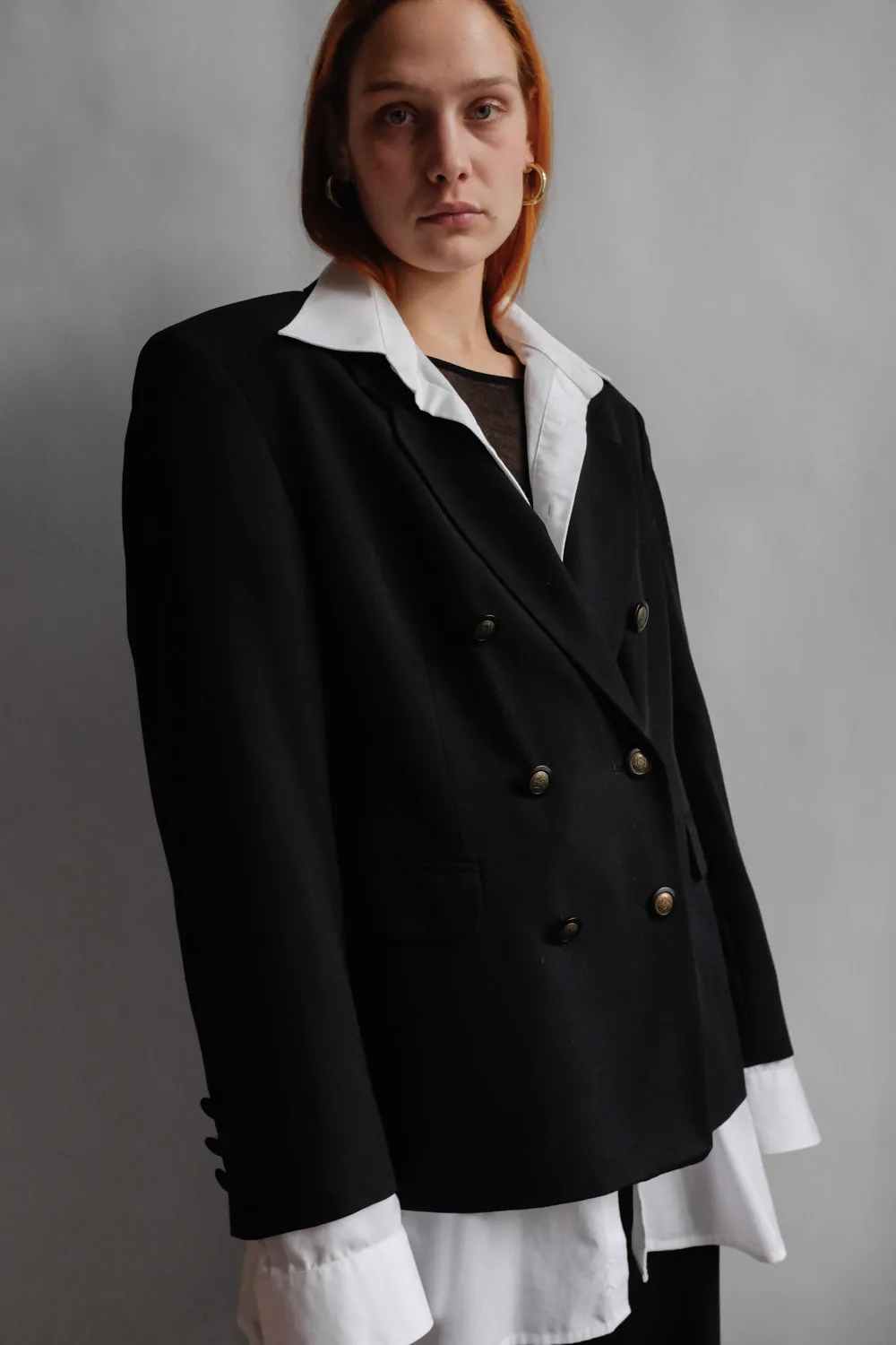 WOOL DOUBLE BREASTED BLACK BLAZER