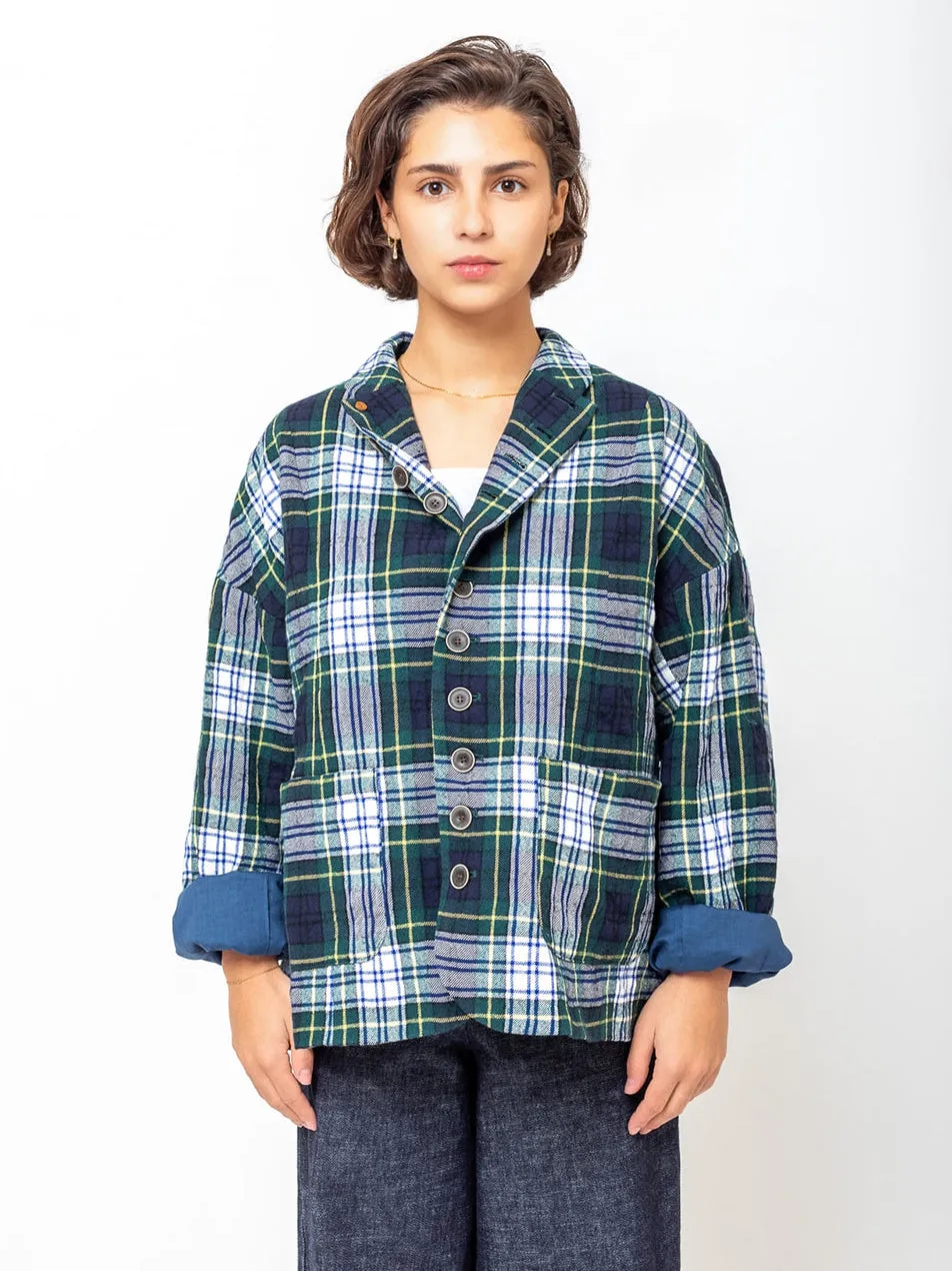 Wool Washer Tartan Jacket - Green